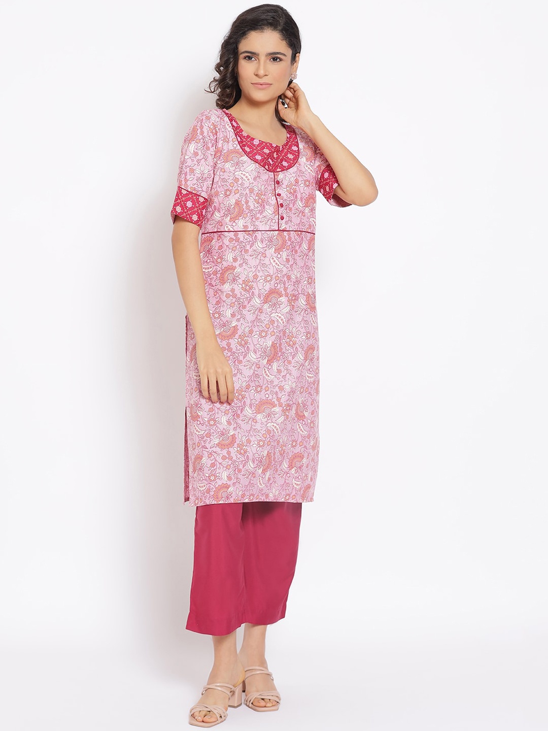 

AURELIA Women Pink Ethnic Motifs Printed Kurta with Palazzos