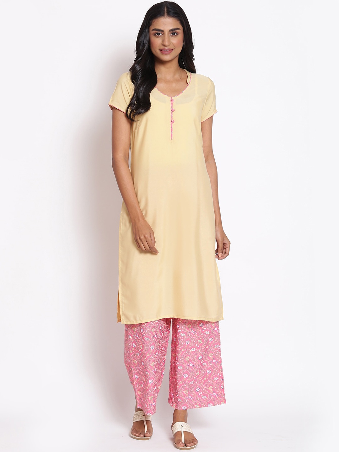 

Aurelia Women Solid Crepe Kurta Set with Palazzos, Yellow