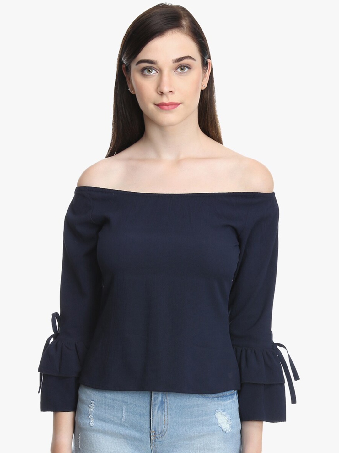 

DODO & MOA women's Navy Blue Off-Shoulder Bardot Top