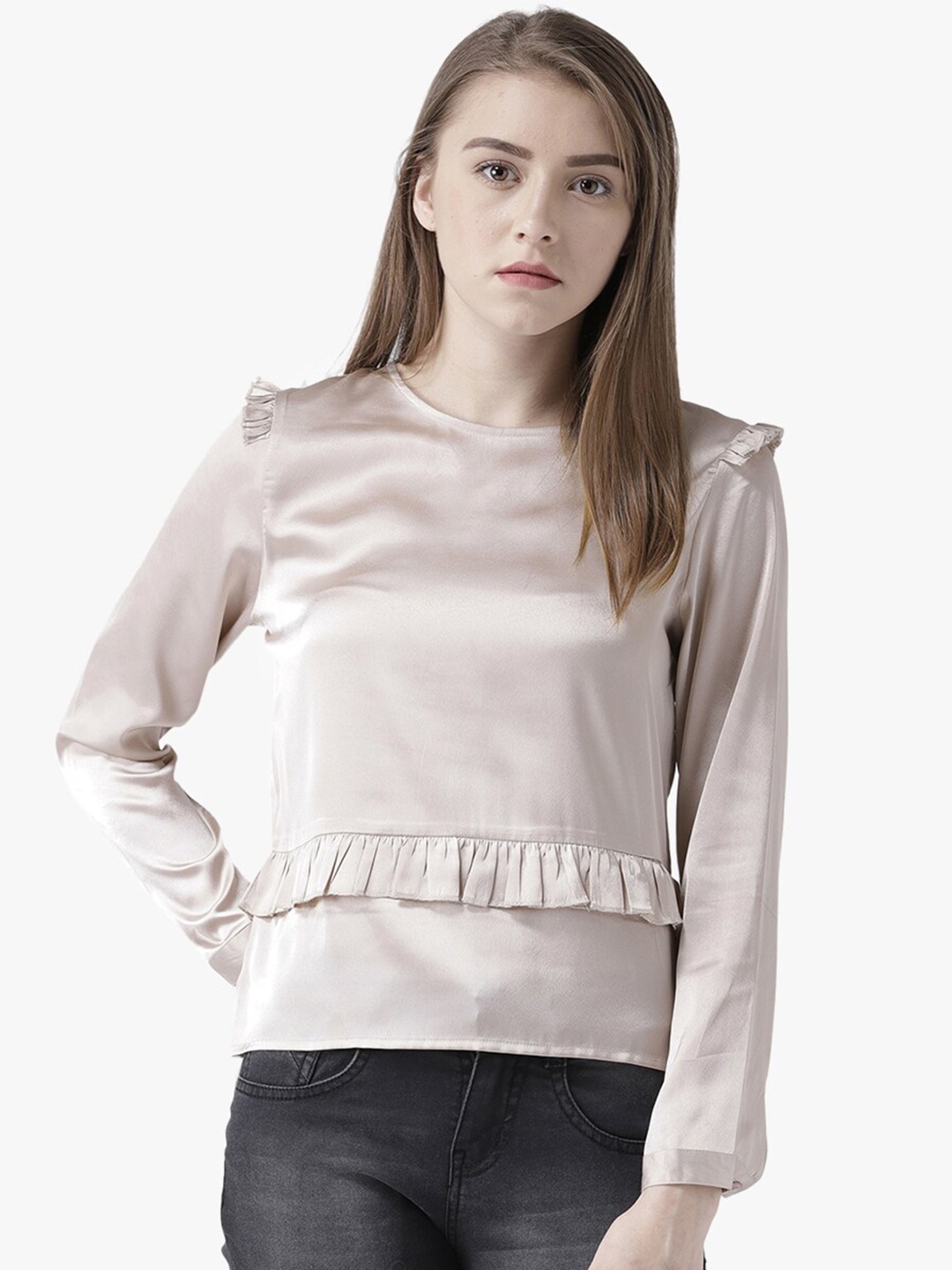 

DODO & MOA Grey Solid Ruffles Top