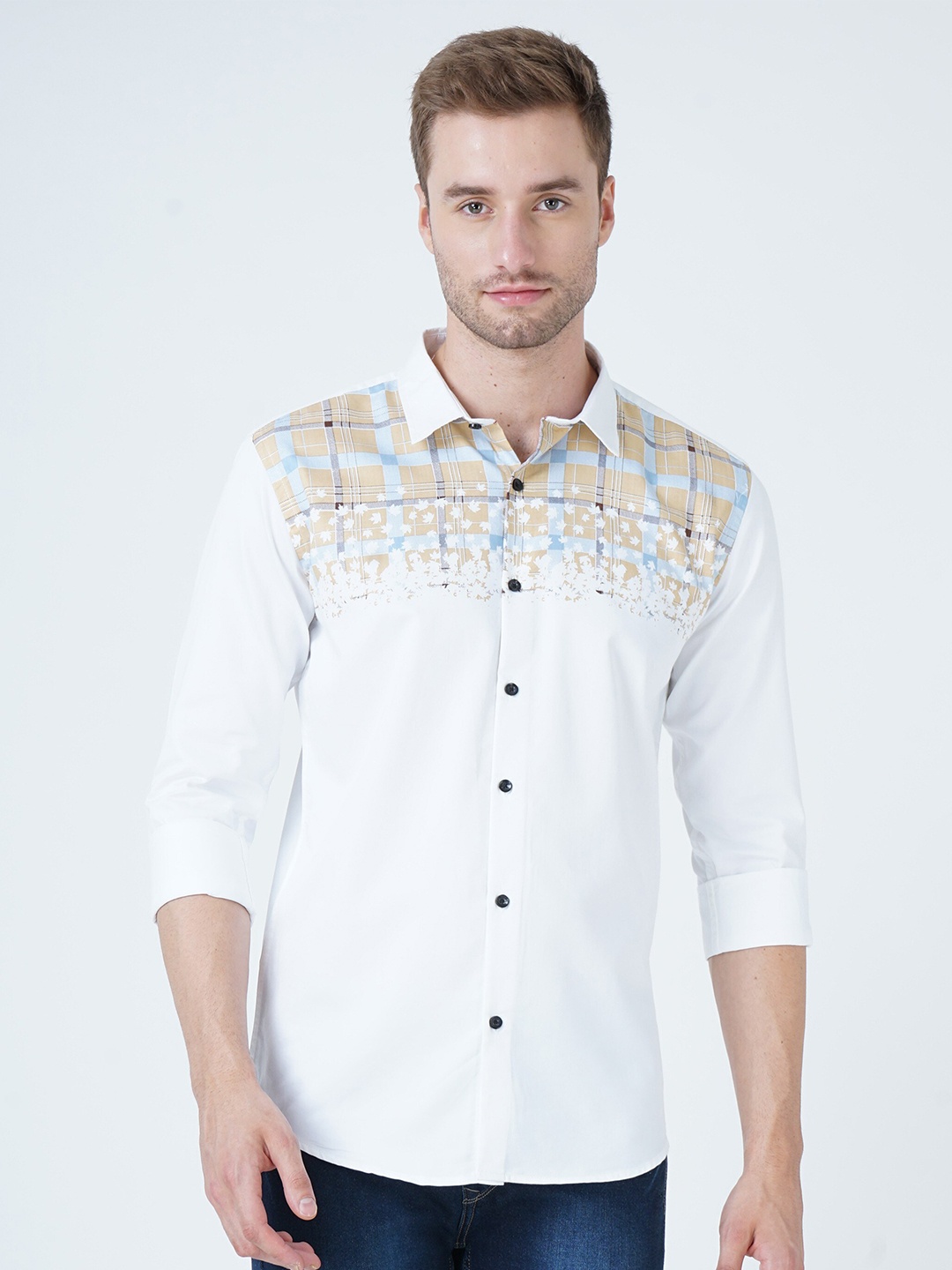 

SORATIA Men White Slim Fit Printed longsleeve Casual Shirt