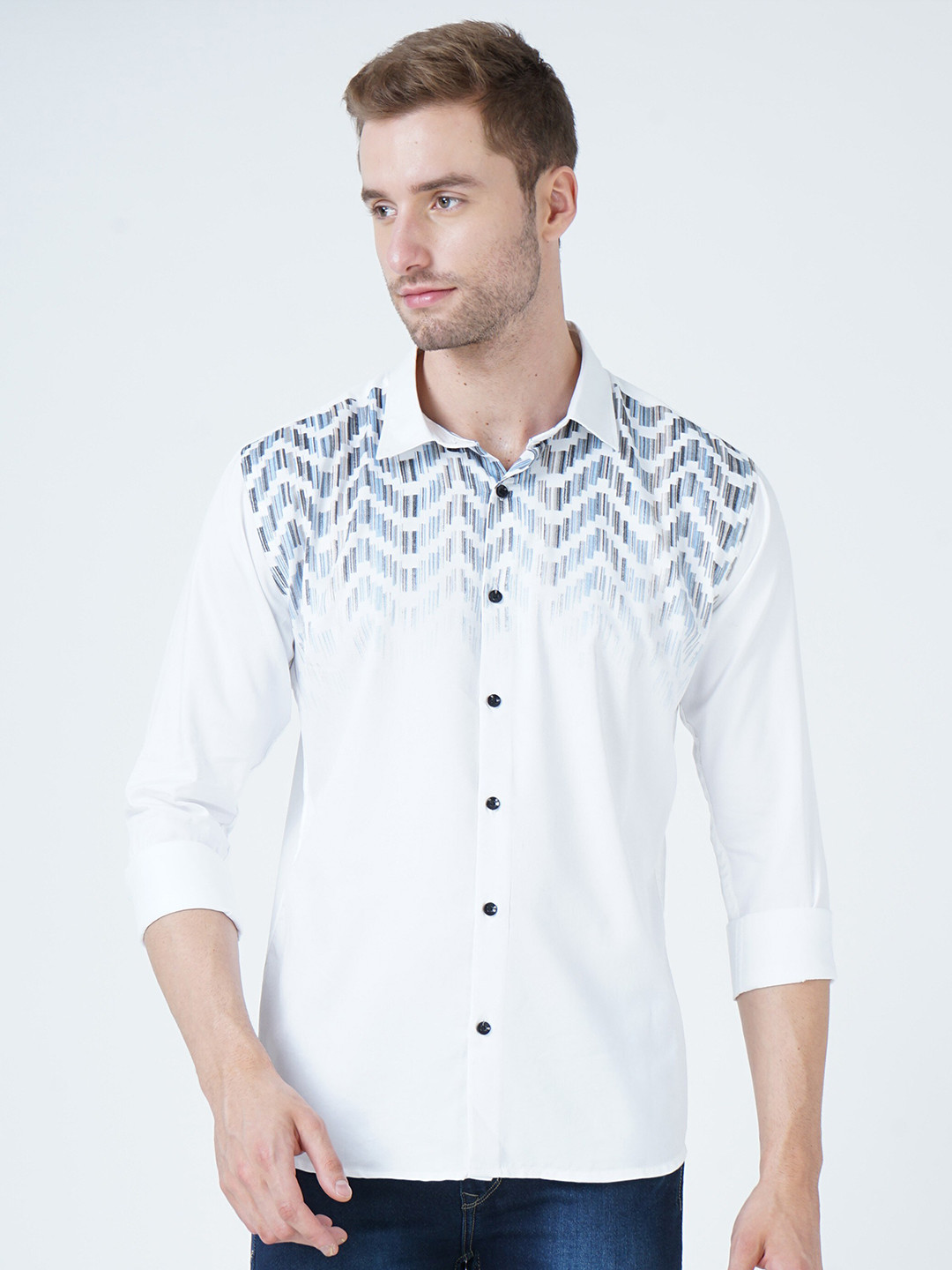 

SORATIA Men White Slim Fit Printed longsleeve Casual Shirt