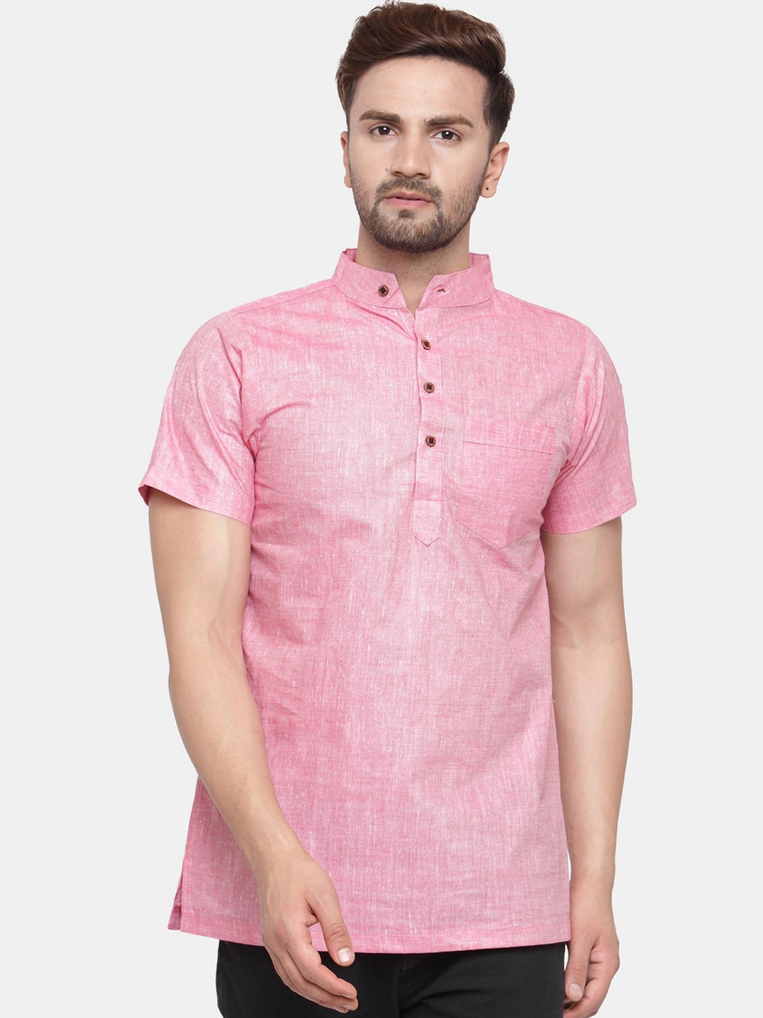 

Sayesha Men Pink Solid Cotton Short Kurta