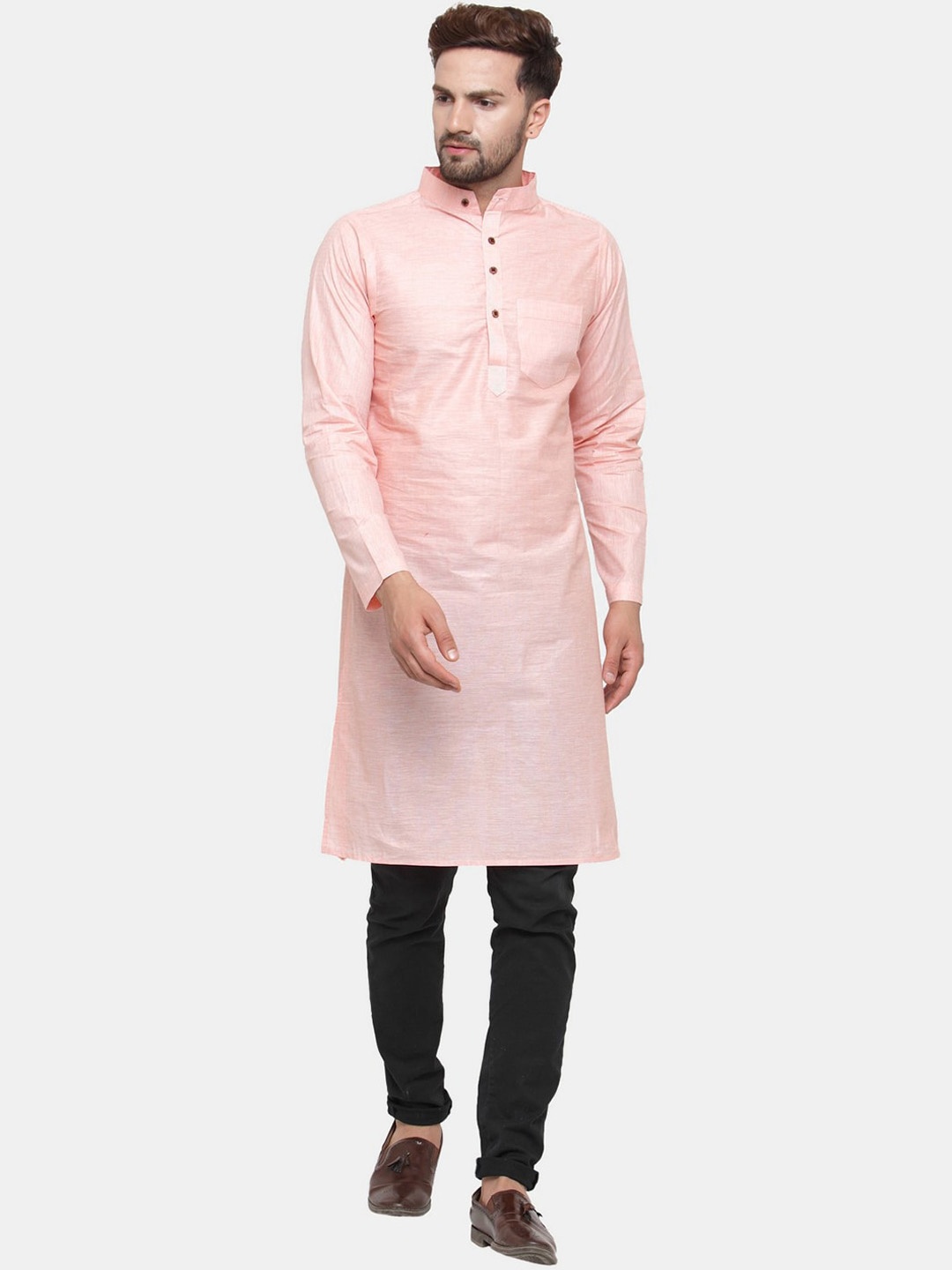 

Sayesha Men Pink Solid Cotton Kurta