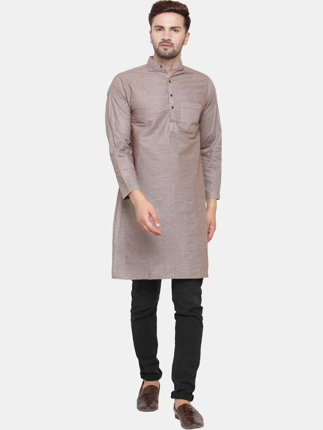 

Sayesha Men Brown Solid Cotton Kurta