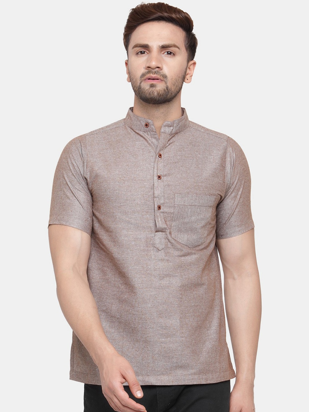 

Sayesha Men Brown Solid Cotton Short Kurta