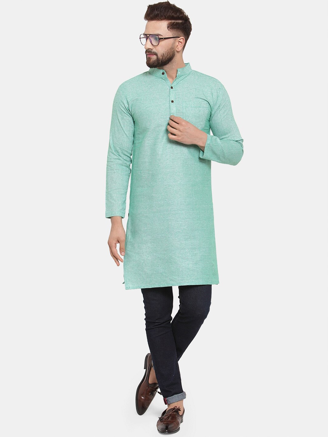 

Sayesha Men Green Solid Cotton Kurta