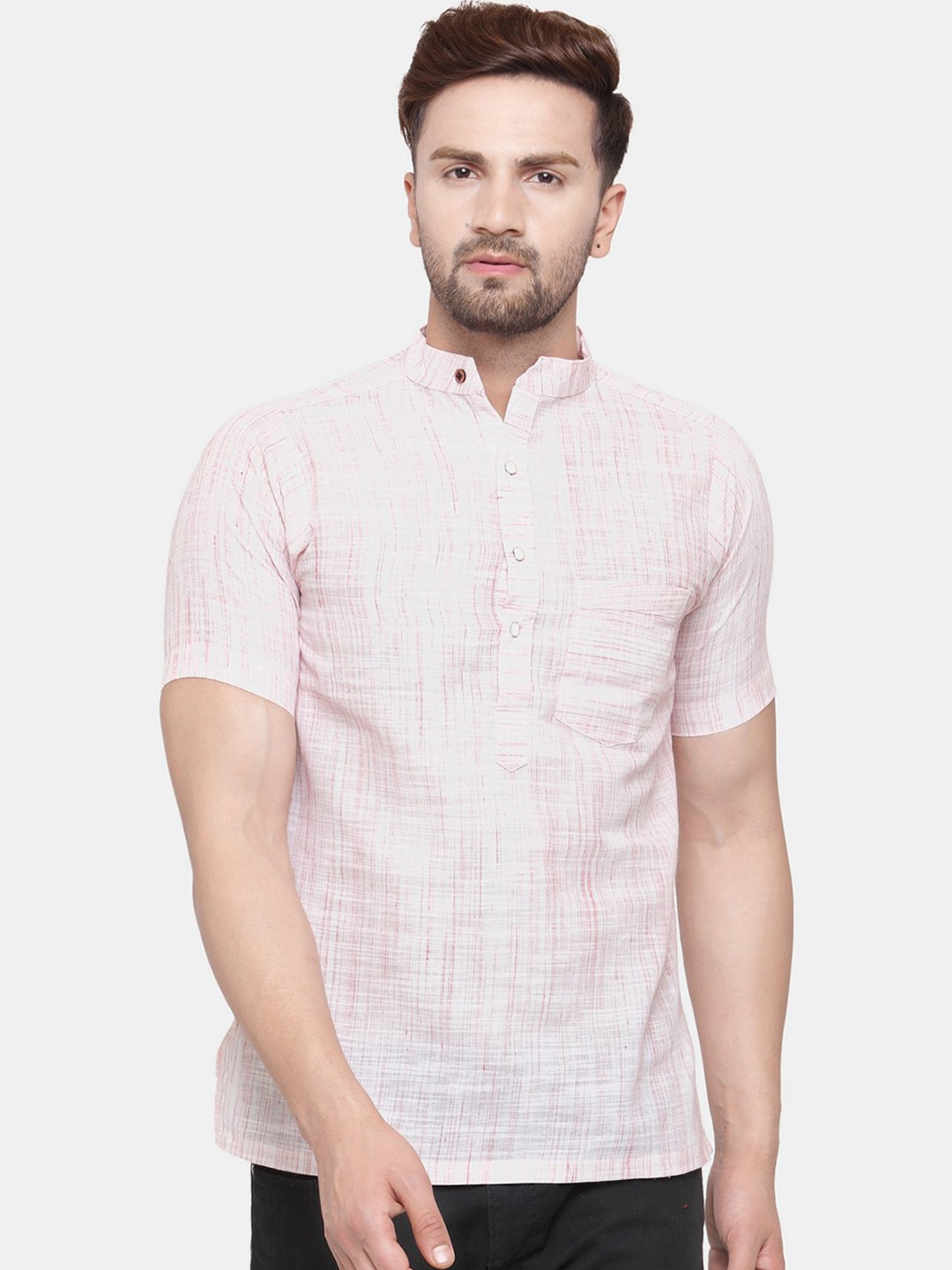 

Sayesha Men Pink Striped Cotton Kurta
