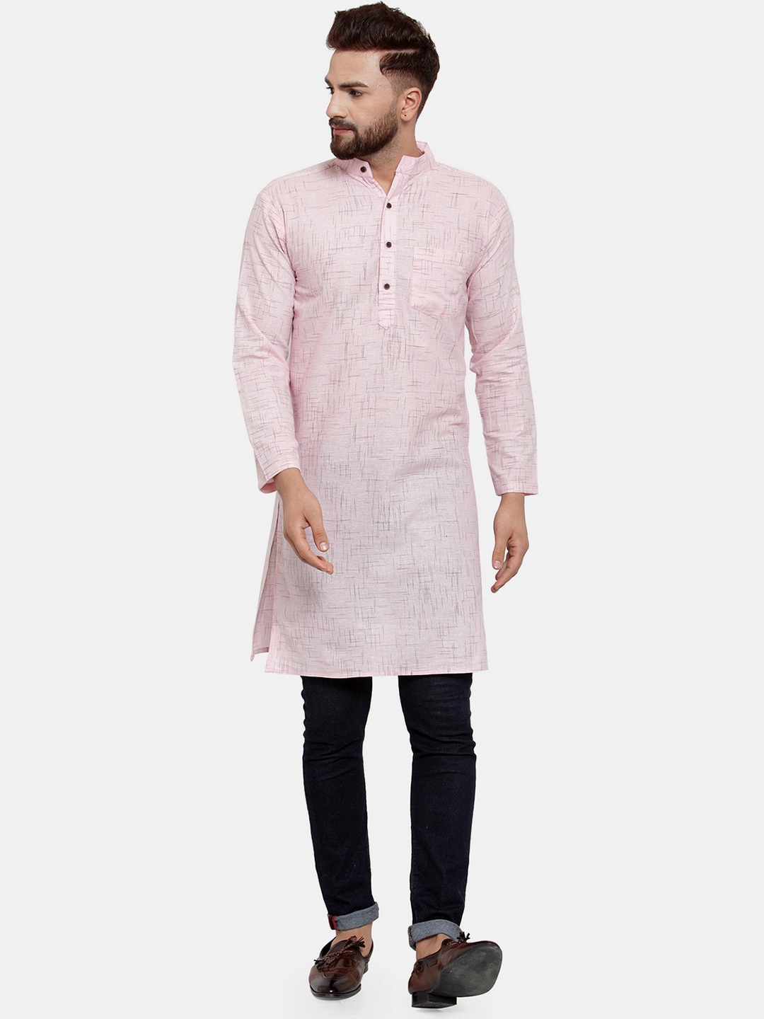 

Sayesha Men Pink Geometric Printed Kurta