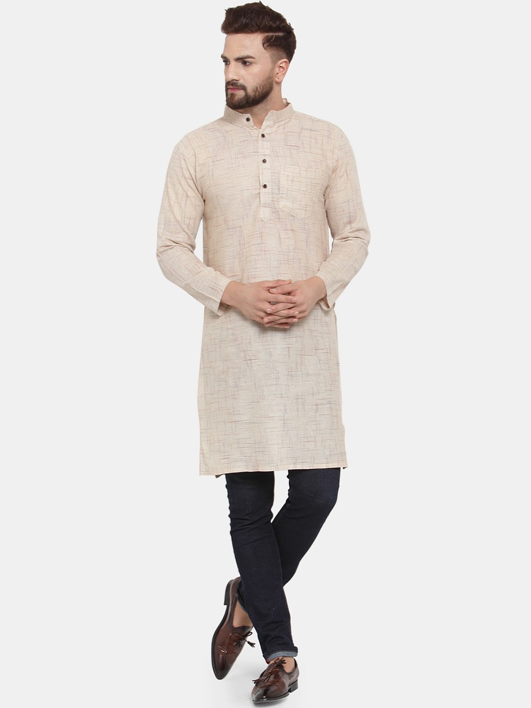 

Sayesha Men Beige Geometric Printed Kurta