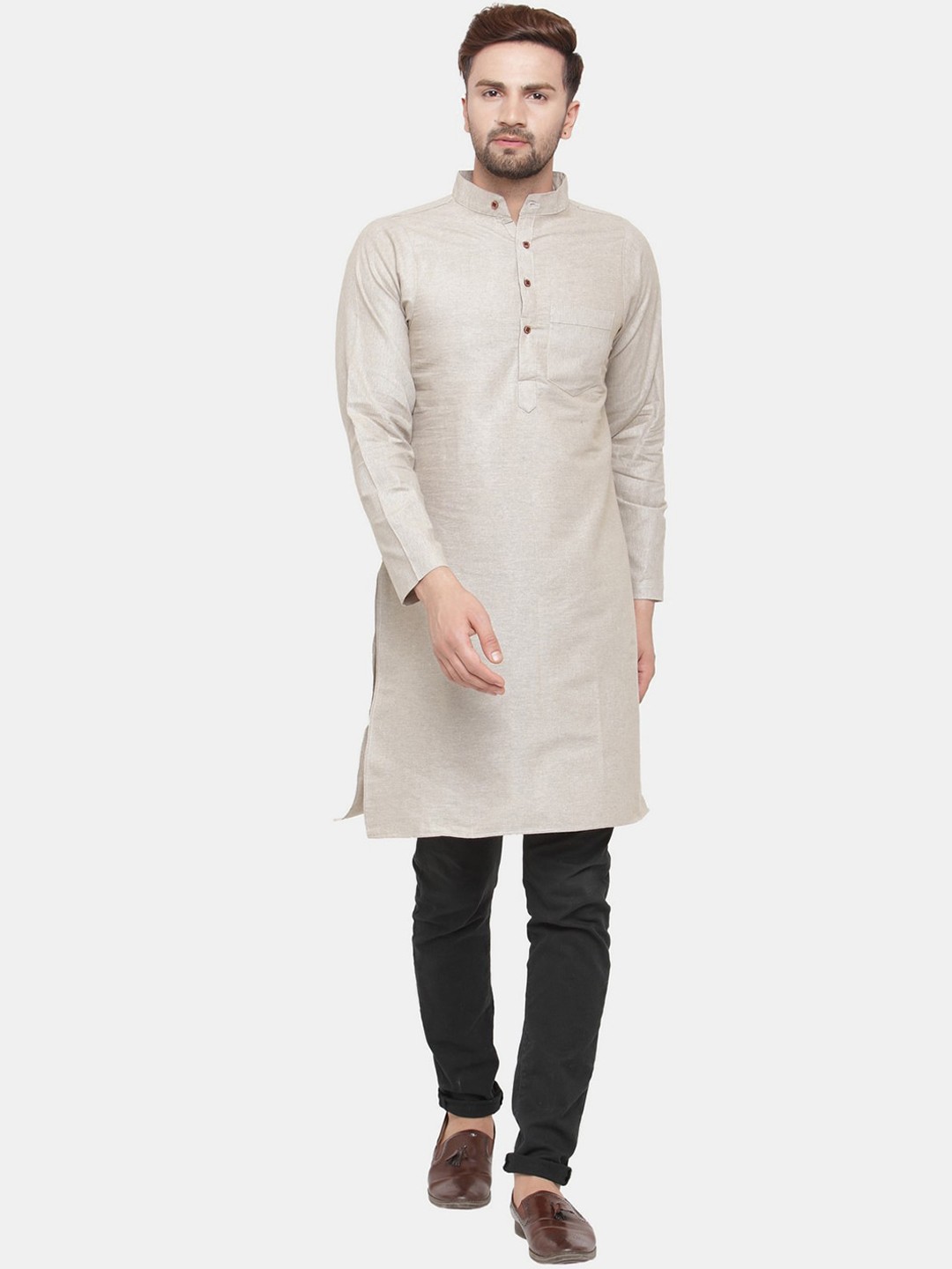 

Sayesha Men Grey Solid Cotton Kurta
