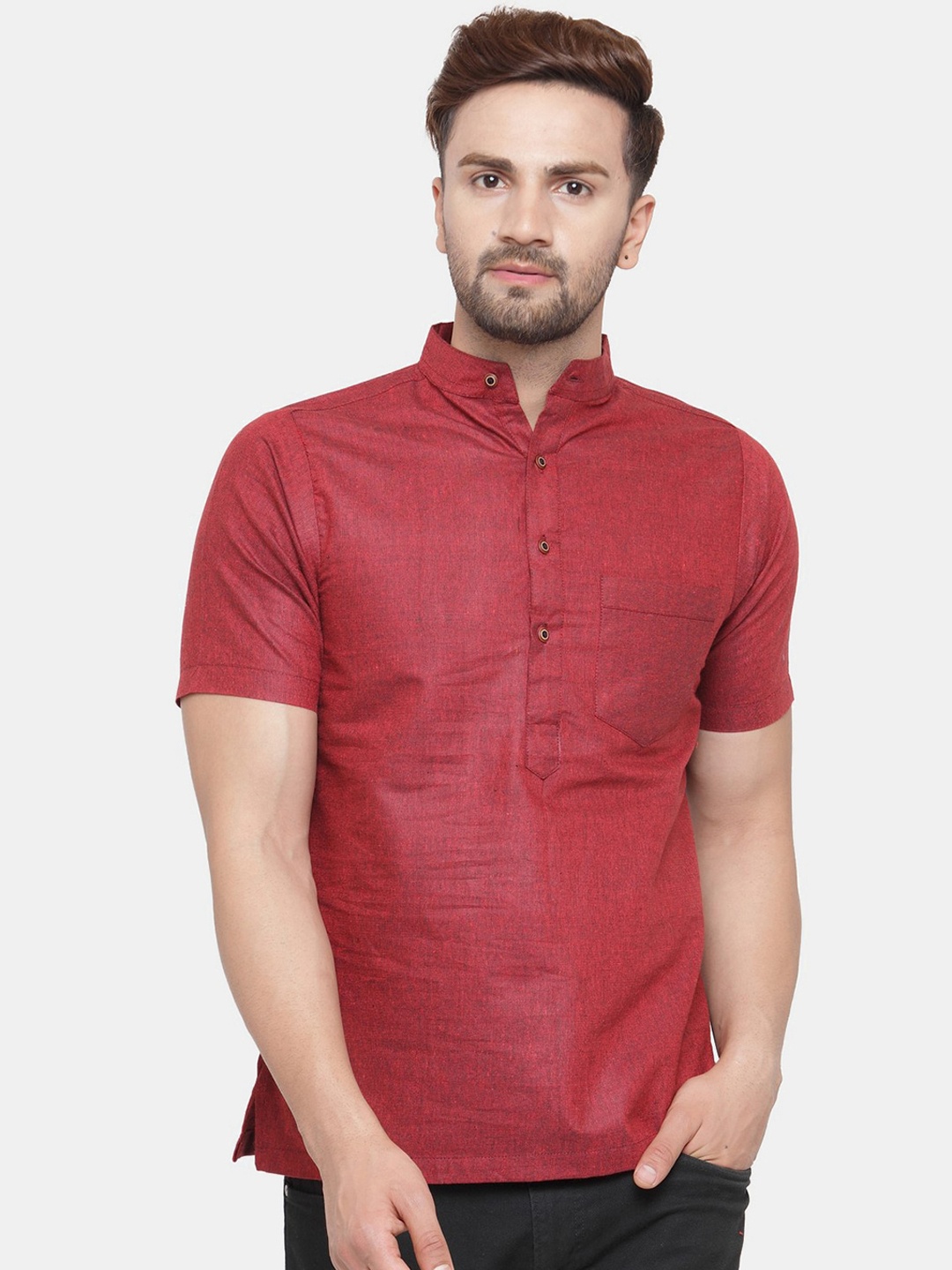 

Sayesha Men Red Solid Cotton Short Kurta