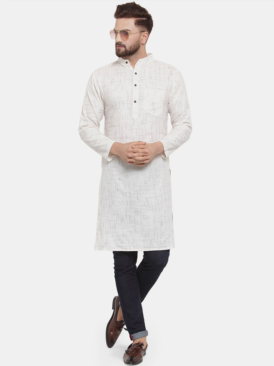 

Sayesha Men White Geometric Printed Kurta