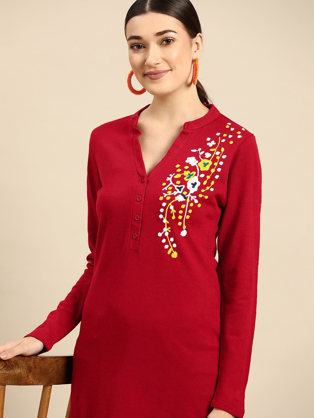 

Sangria Women Red & White Floral Winter Straight Kurta