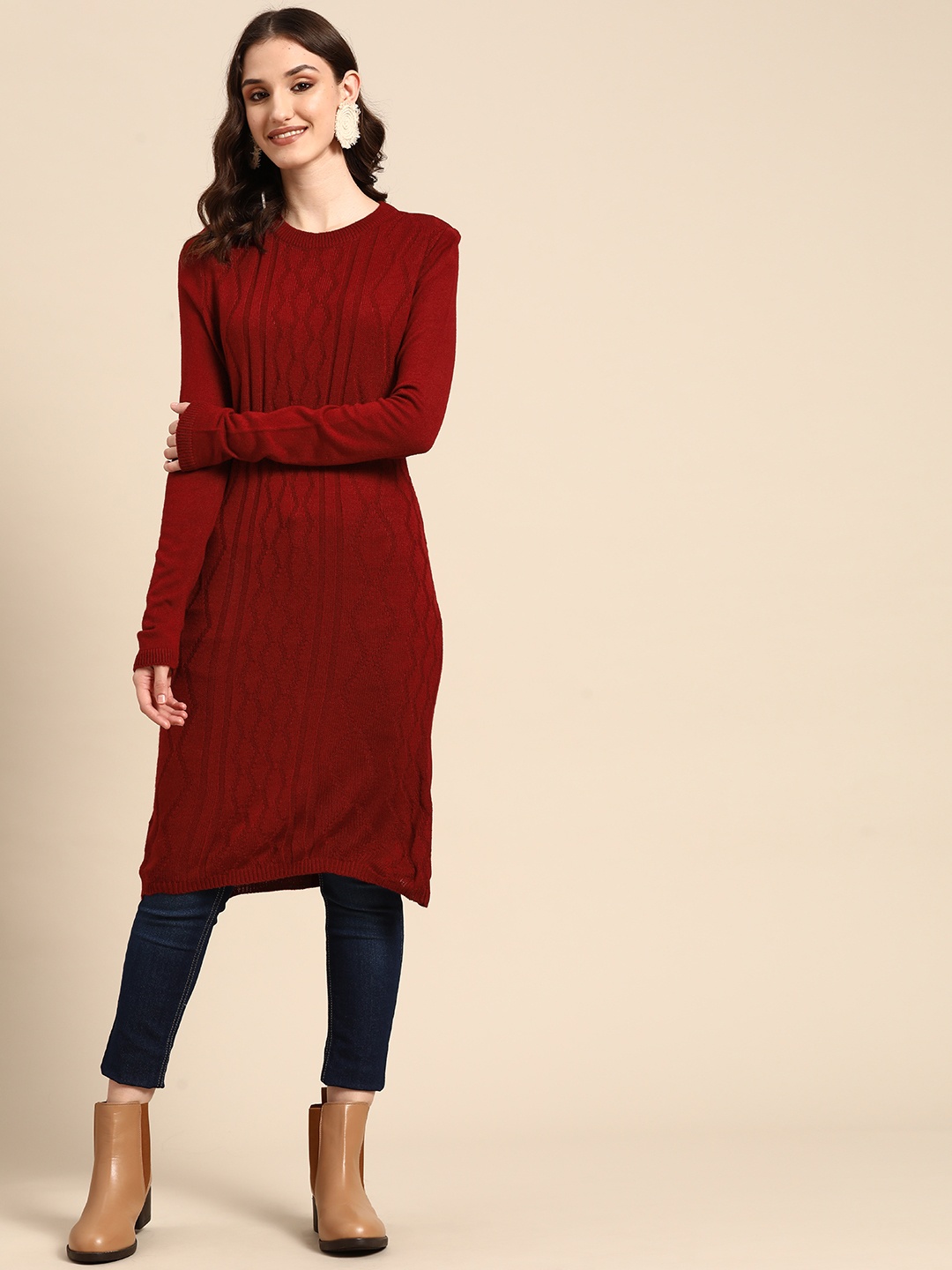 

Sangria Self Designed Jumper Dress, Maroon