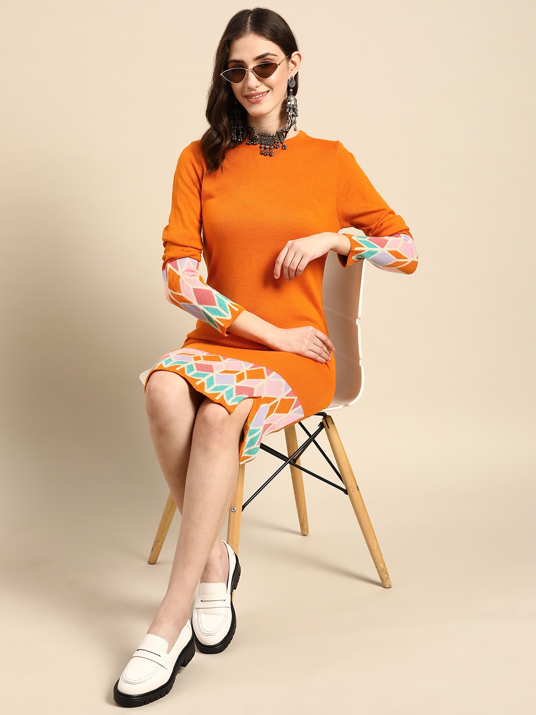 

Sangria Geometric Printed Jumper Dress, Orange