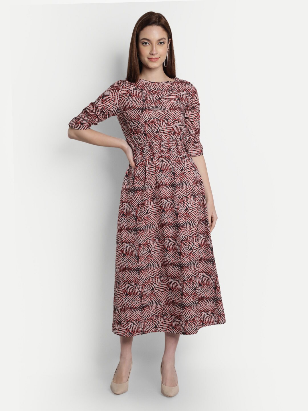 

VIDE Women Brown Ethnic Motifs Crepe Midi Dress
