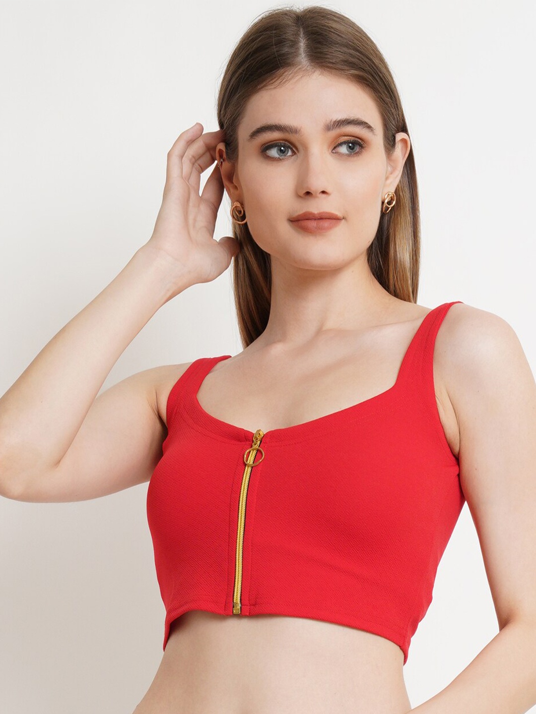 

Popwings Women Red Crepe Bralette Crop Top