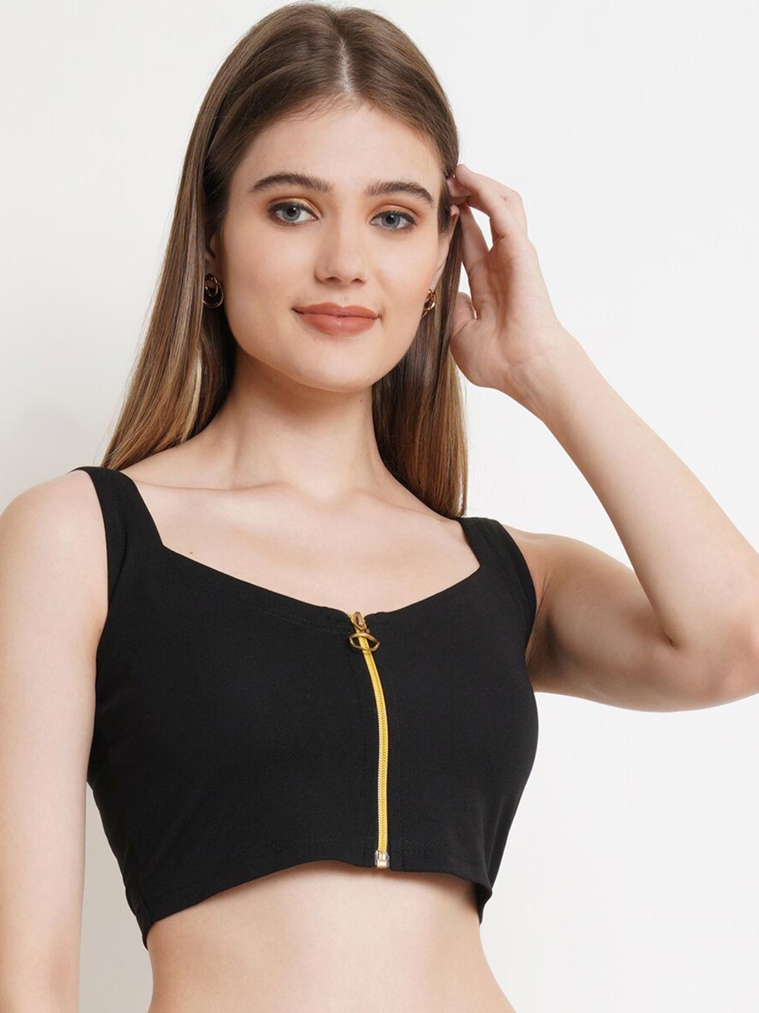 

Popwings Women Black Sweetheart Neck Crepe Bralette Crop Top