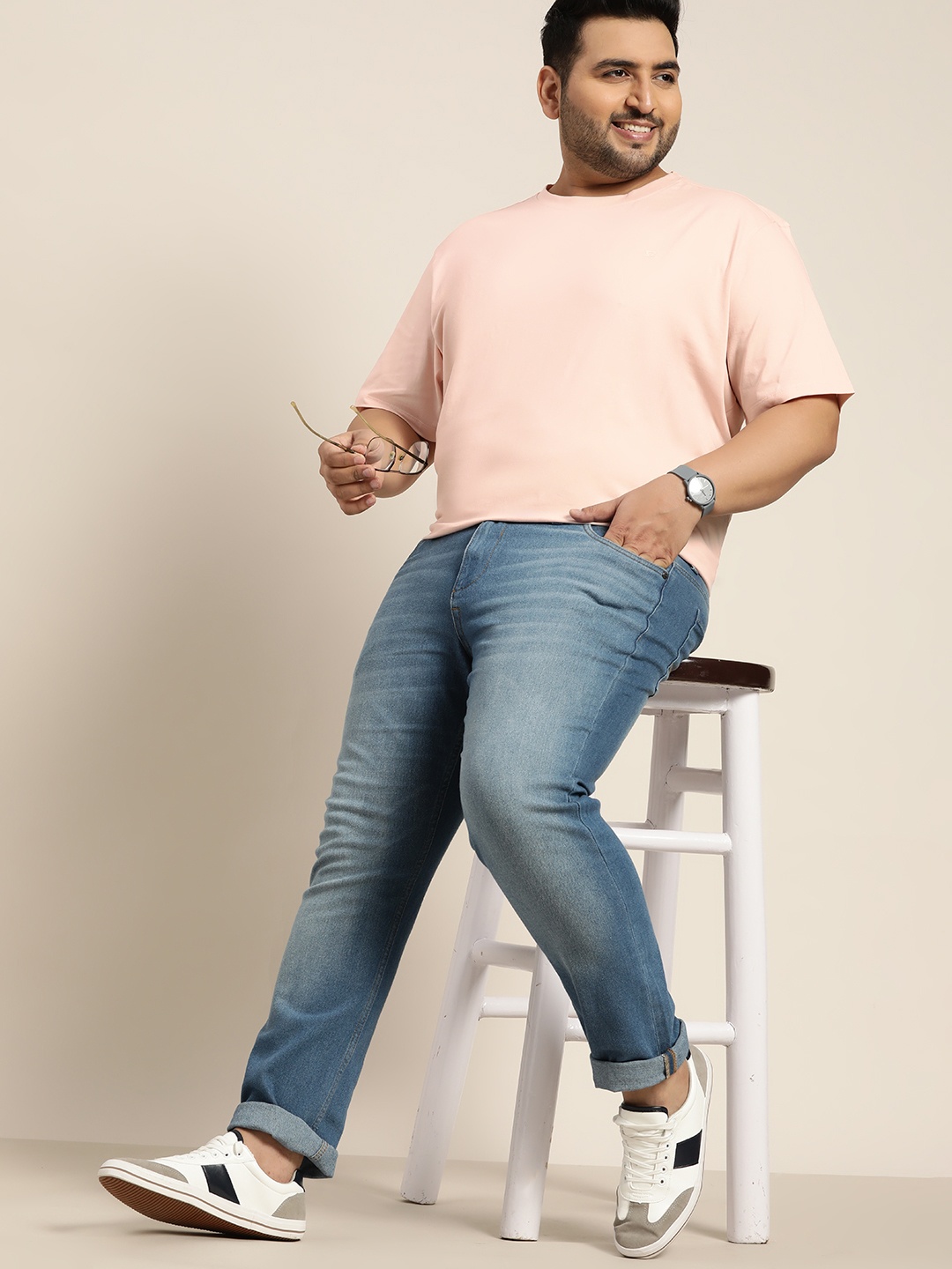 

Sztori Men Plus Size Pink Pure Cotton T-shirt