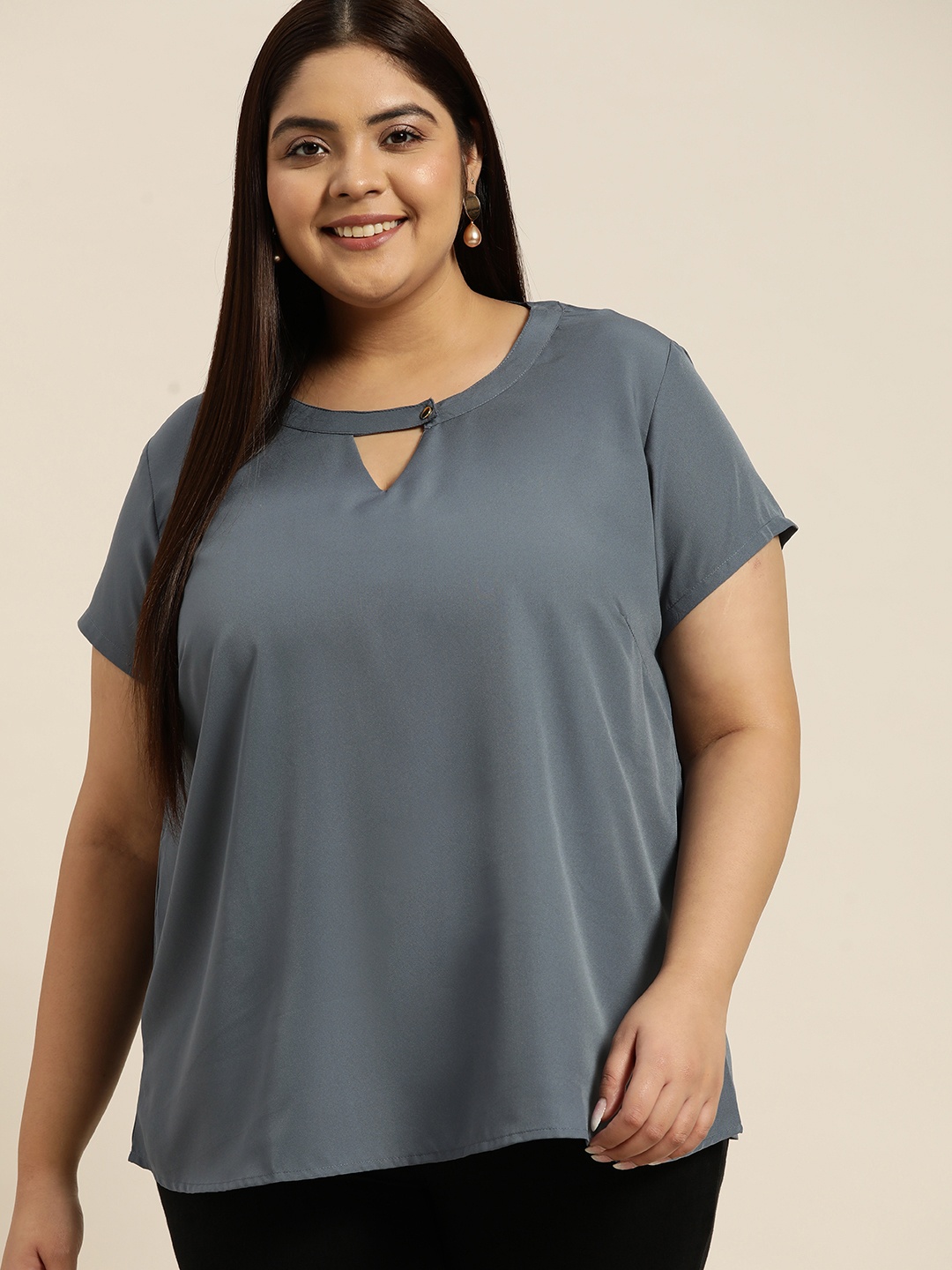 

Sztori Plus Size Grey Cut-Out Detail Top