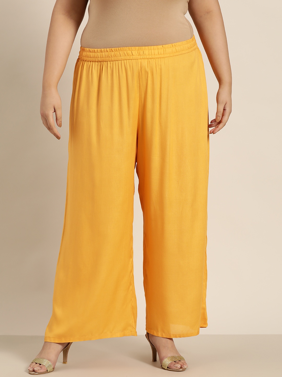 

Sztori Women Plus Size Mustard Yellow Pure Cotton Ethnic Straight Fit Palazzos