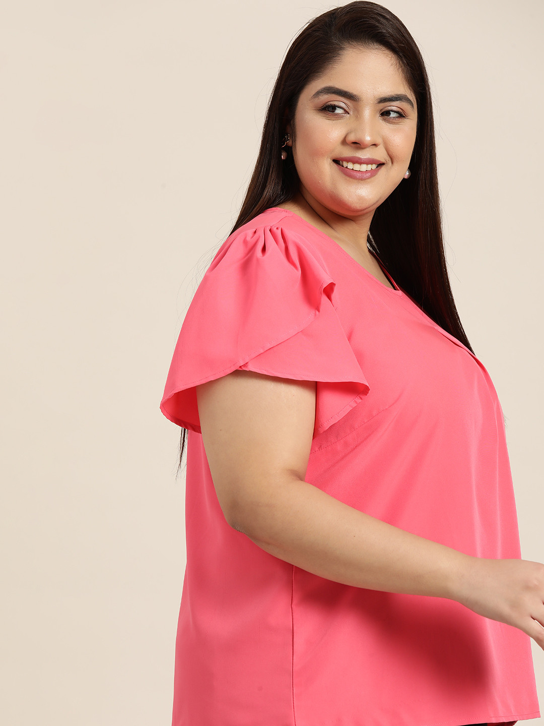 

Sztori Plus Size Pink Solid Top