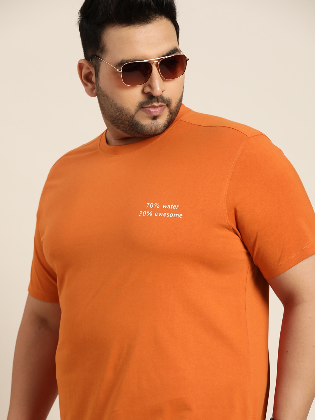 

Sztori Men Plus Size Orange & White Typography Printed Pure Cotton T-shirt