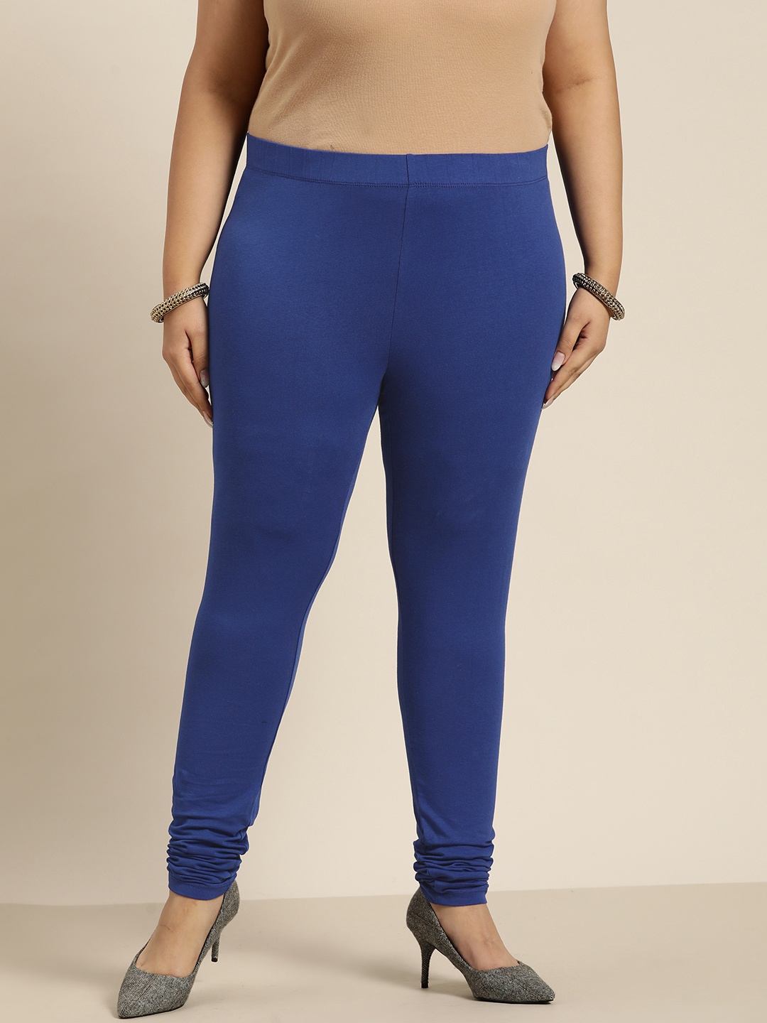 

Sztori Women Plus Size Blue Solid Churidar Leggings