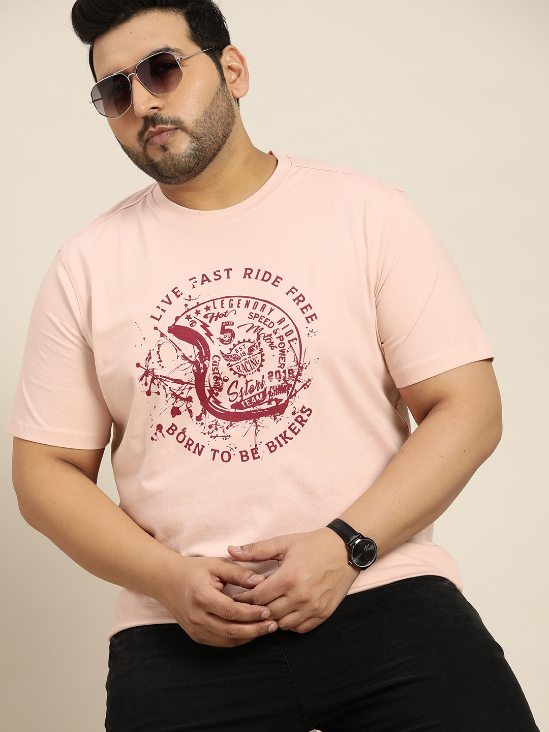 

Sztori Men Plus Size Peach-Coloured & Maroon Typography Printed T-shirt