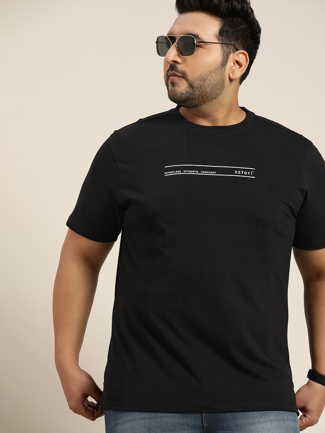 

Sztori Men Plus Size Black Typography Printed Pure Cotton T-shirt