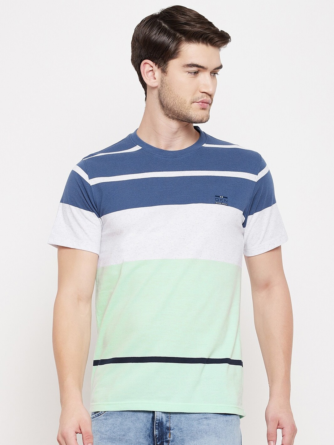 

Okane Men Blue Striped T-shirt