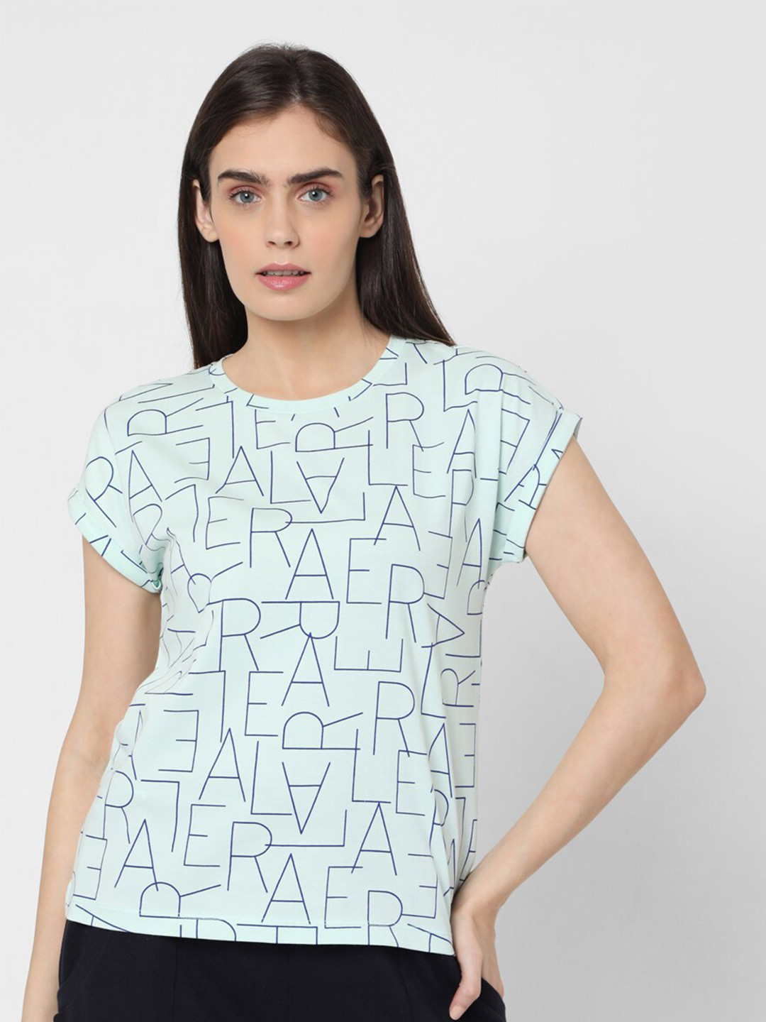 

Vero Moda Women Blue Typography Printed Cotton T-shirt