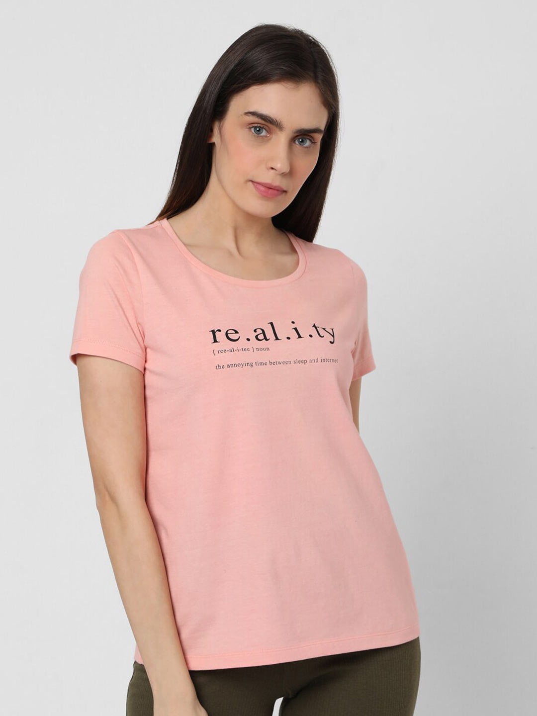 

Vero Moda Women Pink Typography Printed T-shirt