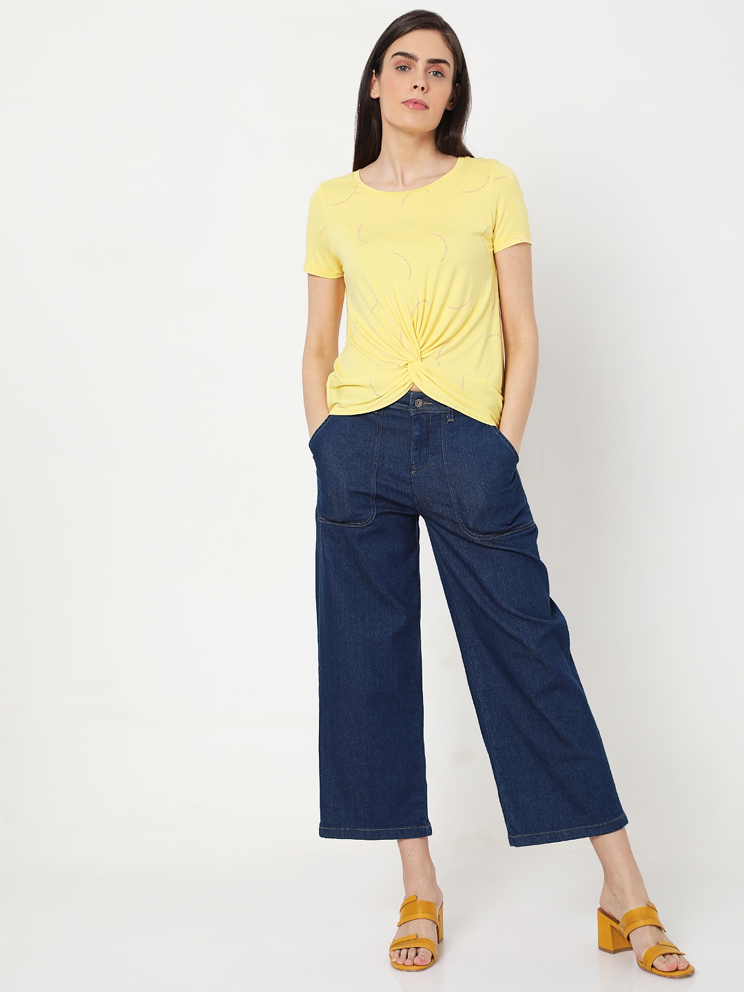 

Vero Moda Women Yellow Solid T-shirt
