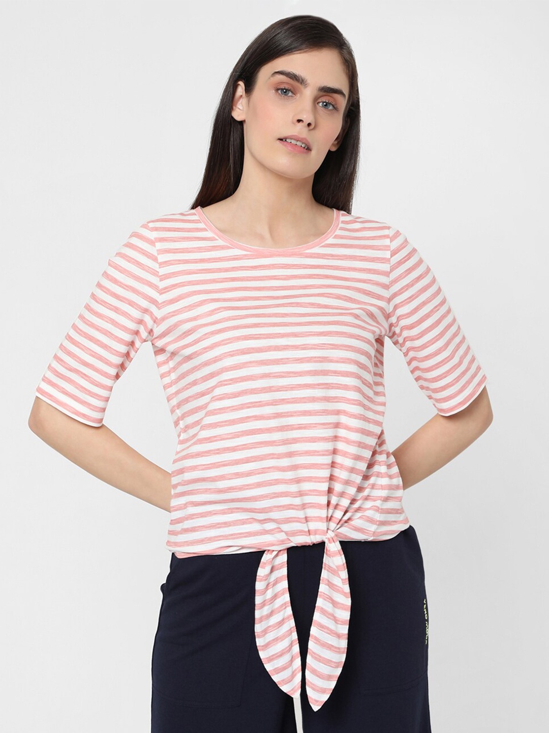 

Vero Moda Women Pink Striped T-shirt