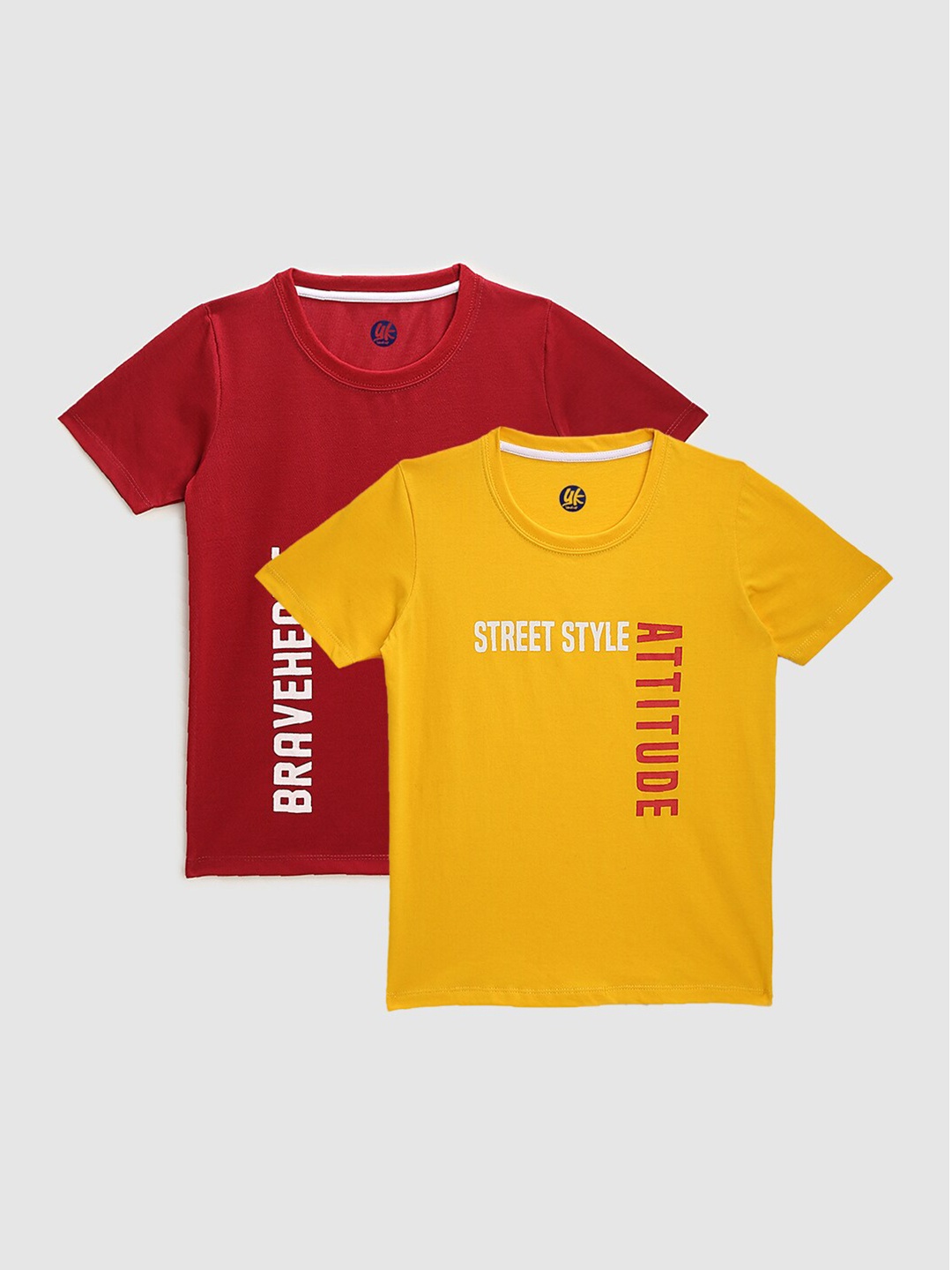

YK Boys Red & Yellow Typography Set Of 2 Printed Cotton T-shirt