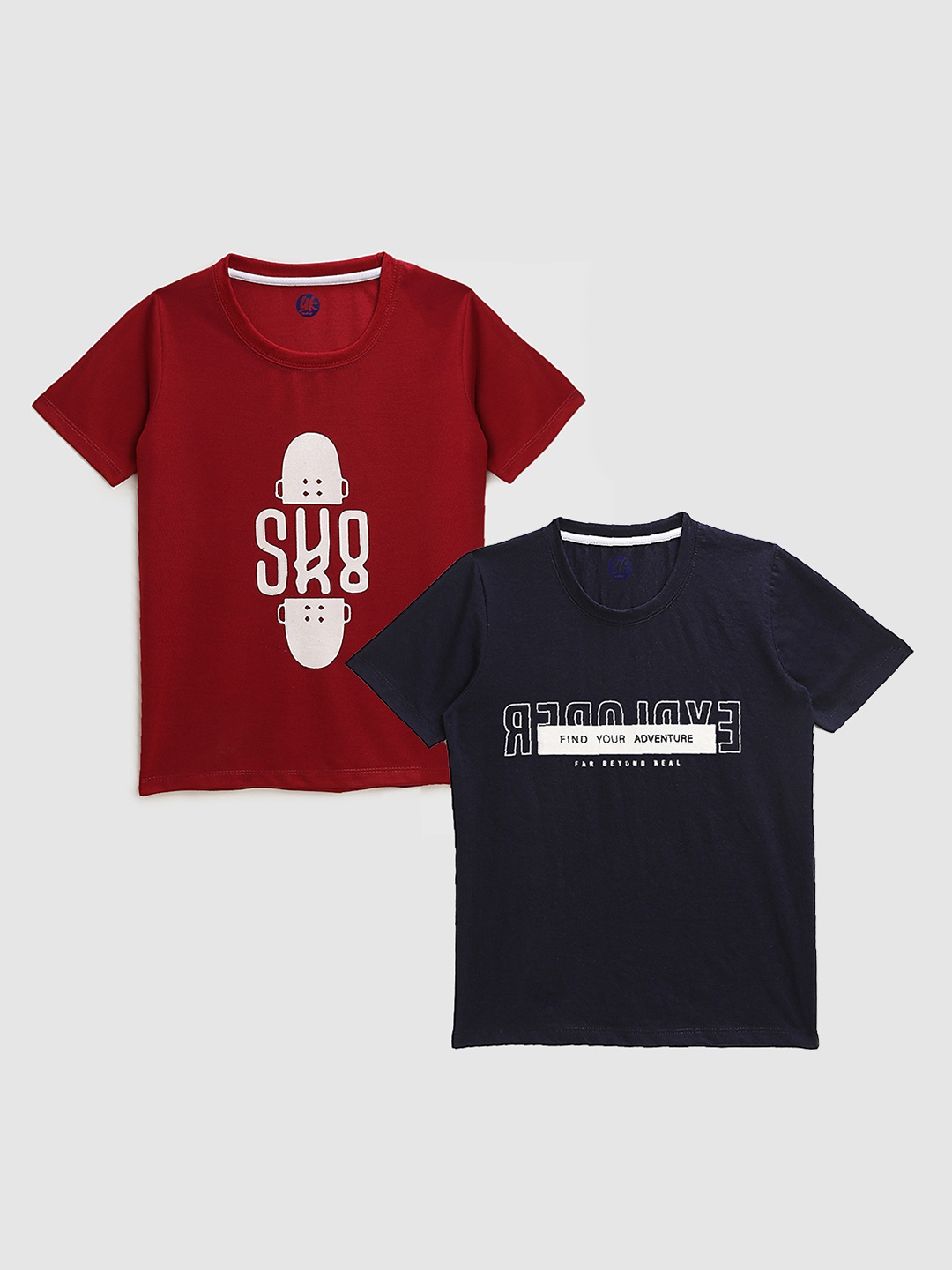 

YK Boys Maroon & Navy Blue Pack Of 2 Printed T-shirts