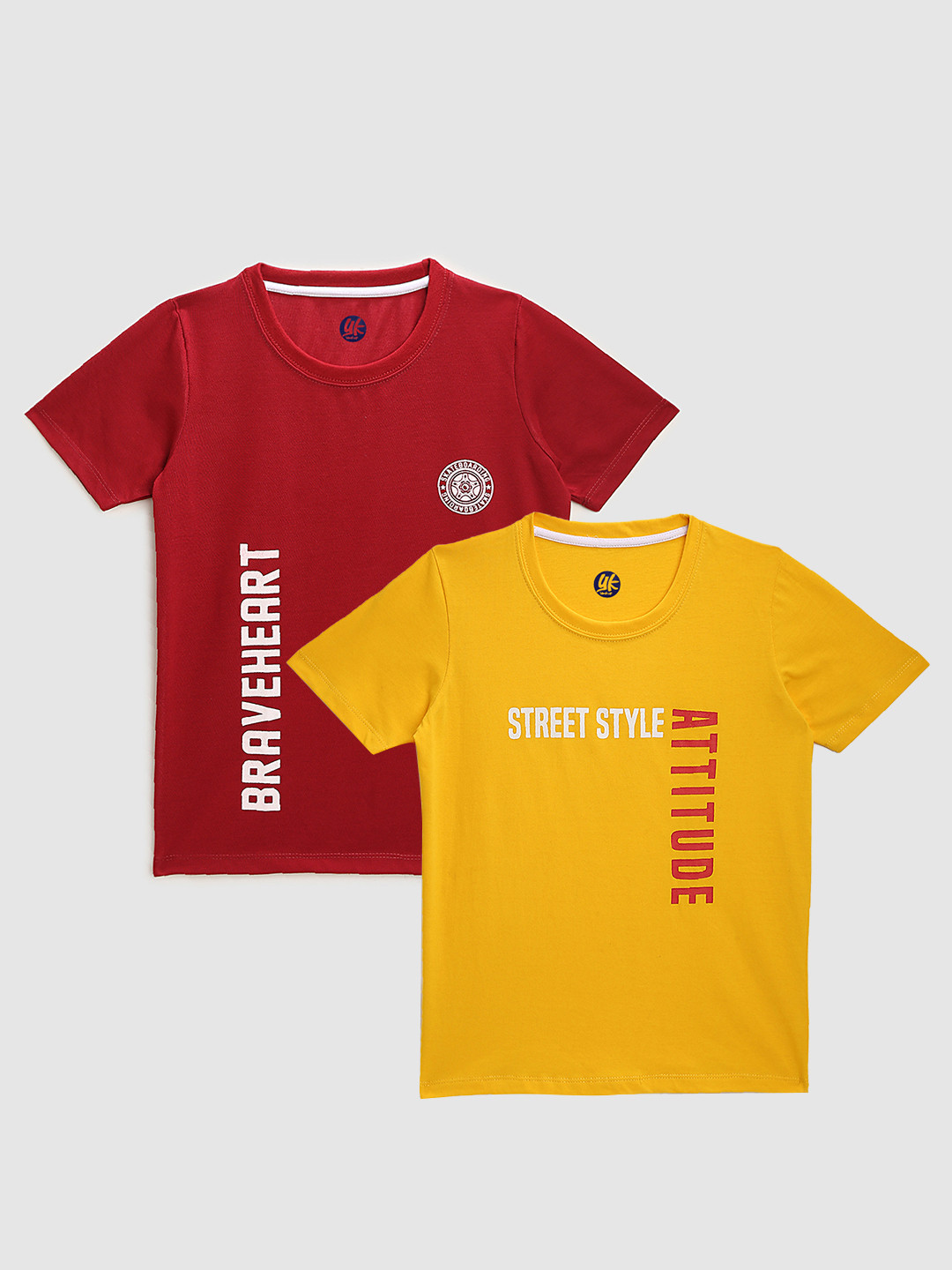 

YK Boys Maroon & Yellow Pack Of 2 Typography Printed T-shirt