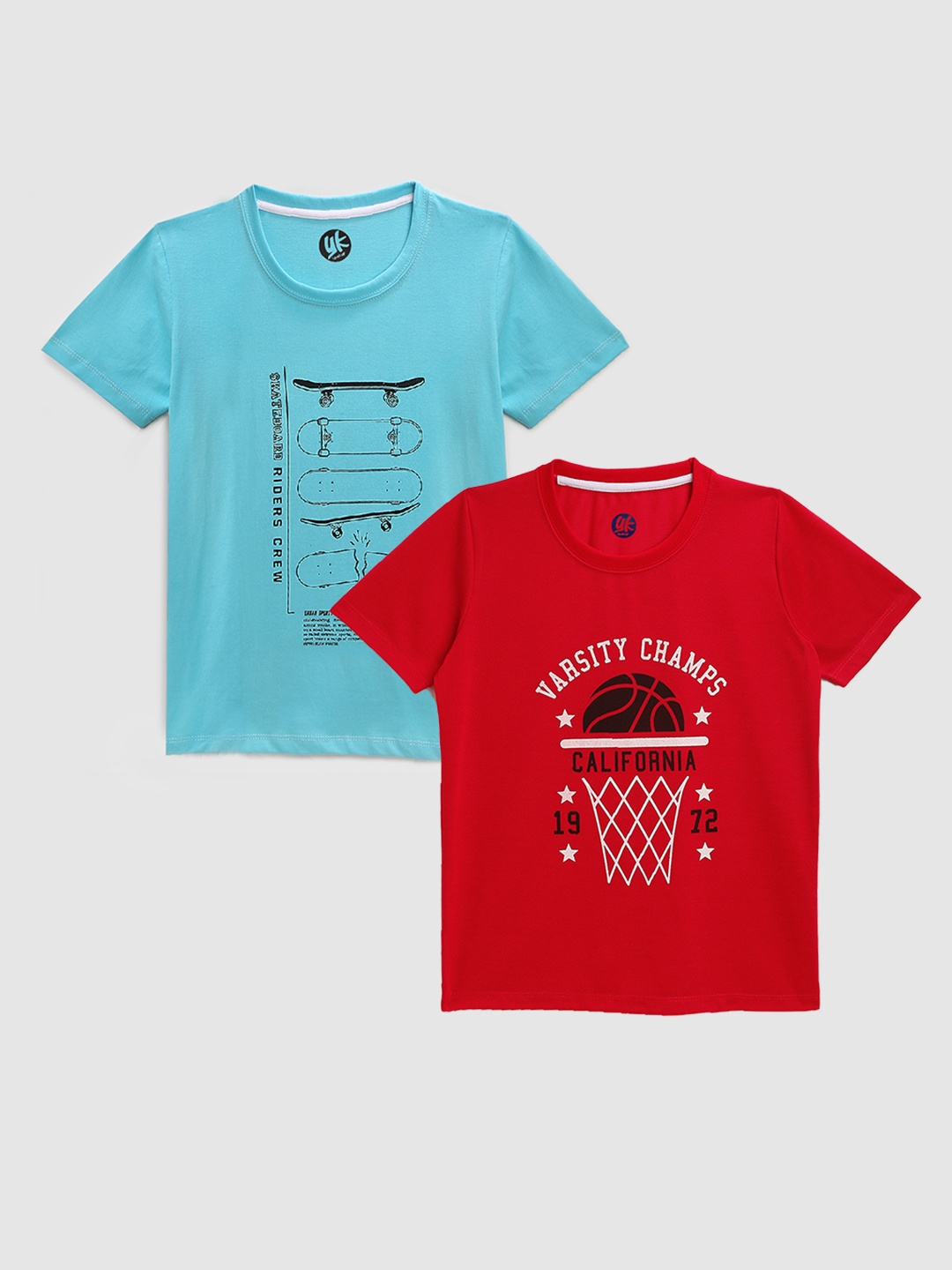 

YK Boys Pack of 2 Skateboard and Basketball Printed T-shirts, Red