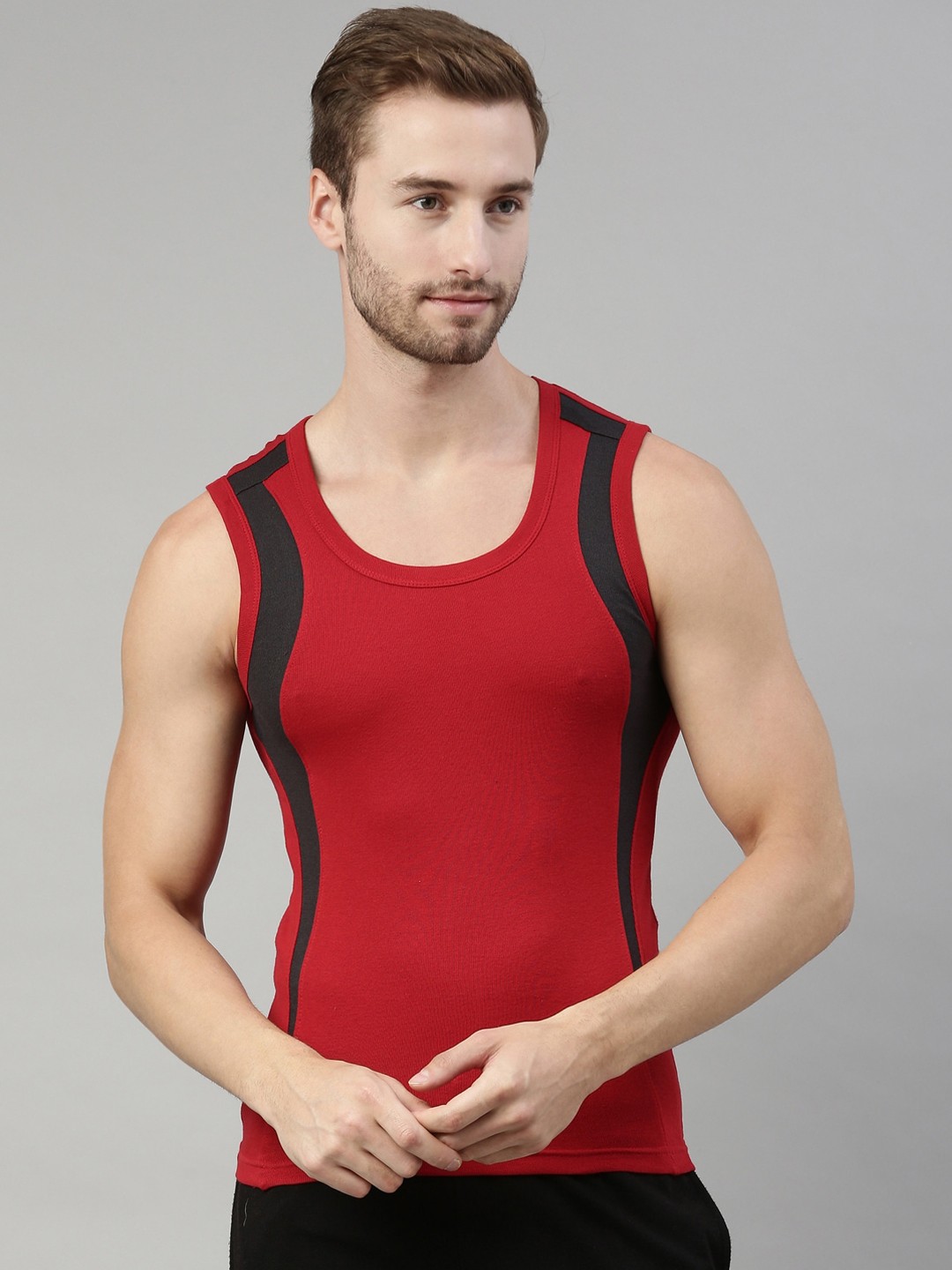 

DIXCY SCOTT Men Red Ribbed Innerwear Vest-B 1100