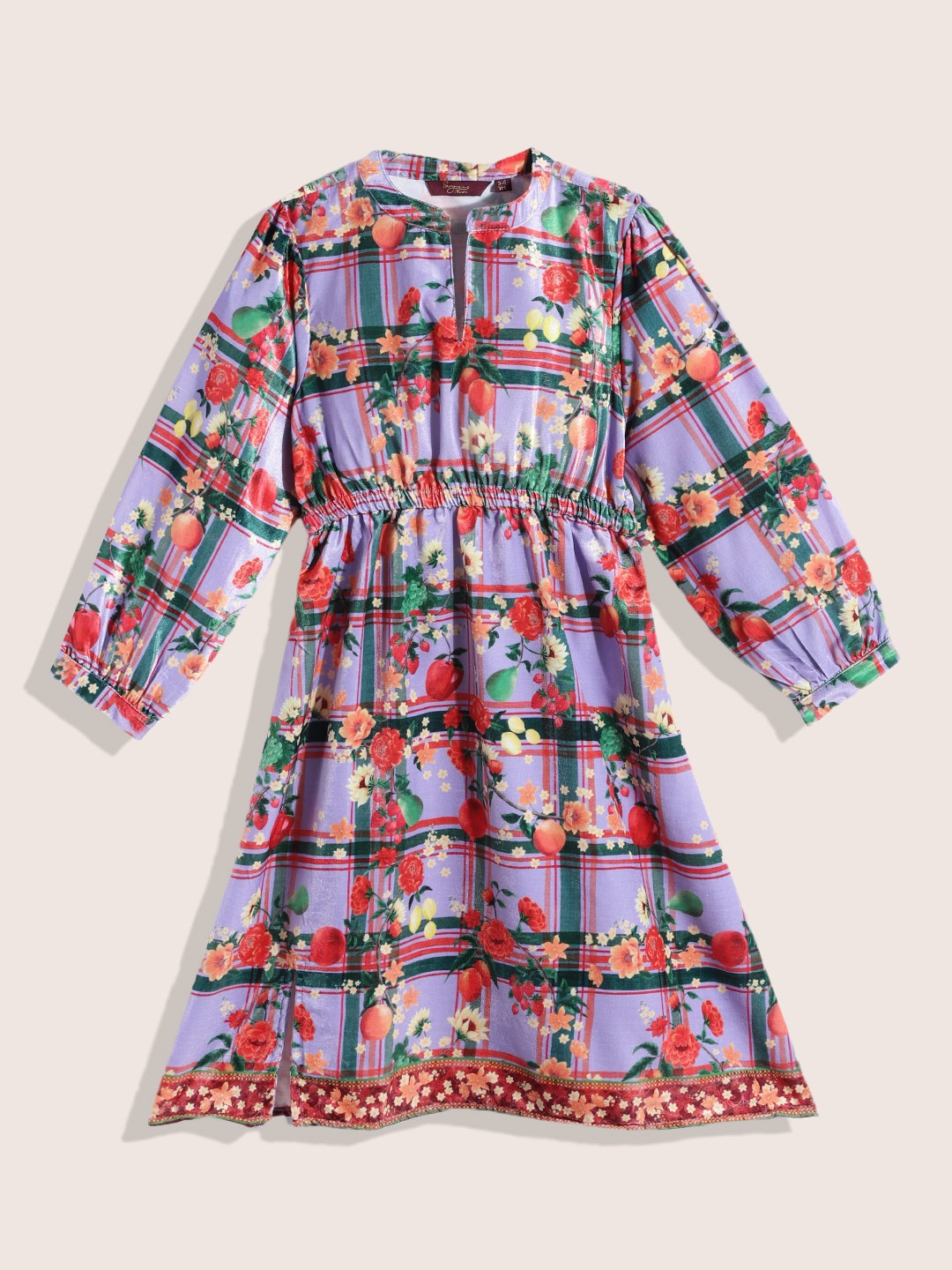 

Sangria Girls Lavender & Red Floral Velvet Finish Fit & Flare Dress