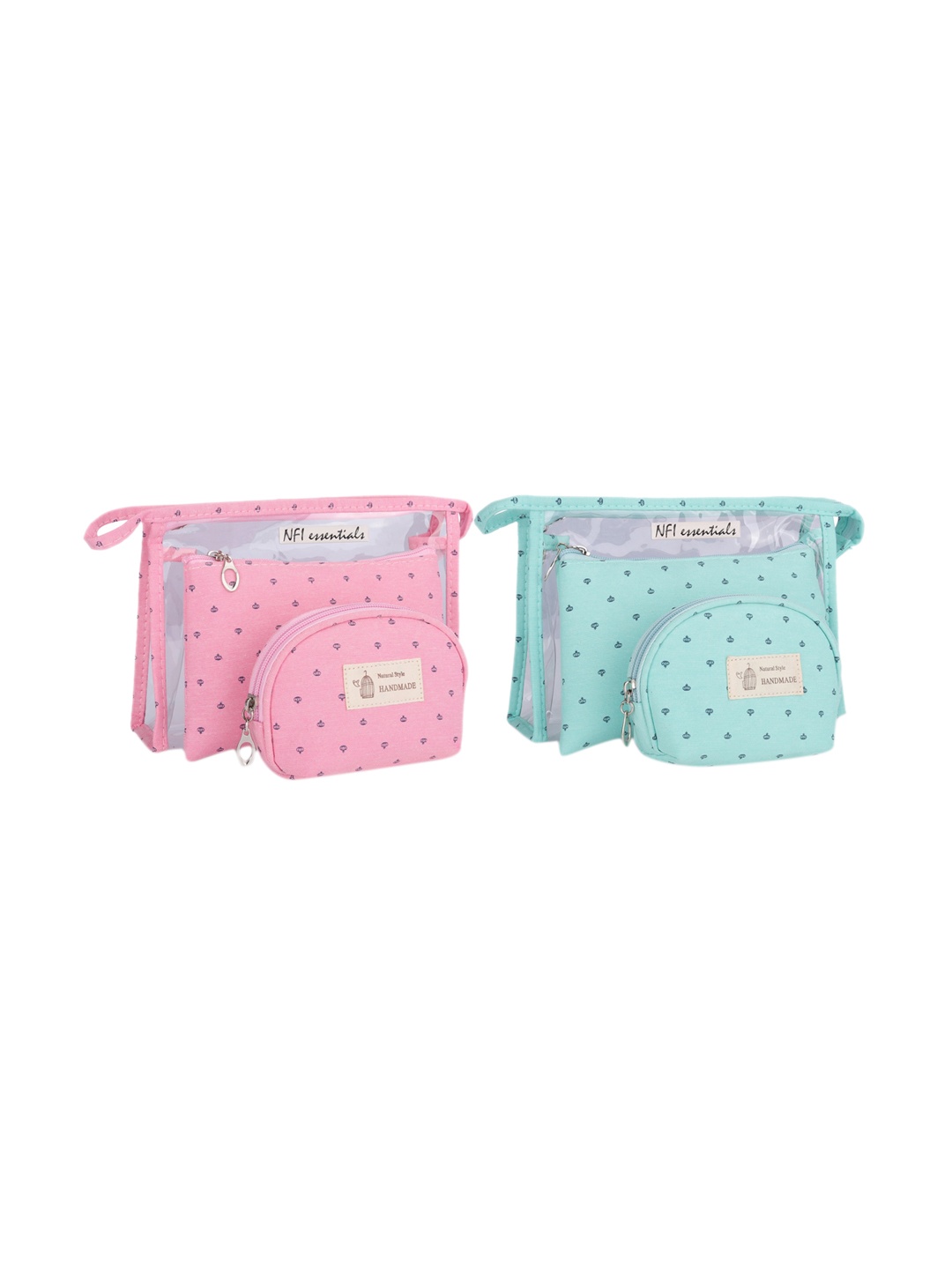 NFI essentials Women Set of 2 Green & Pink Printed Vanity Pouch Travel Accessory