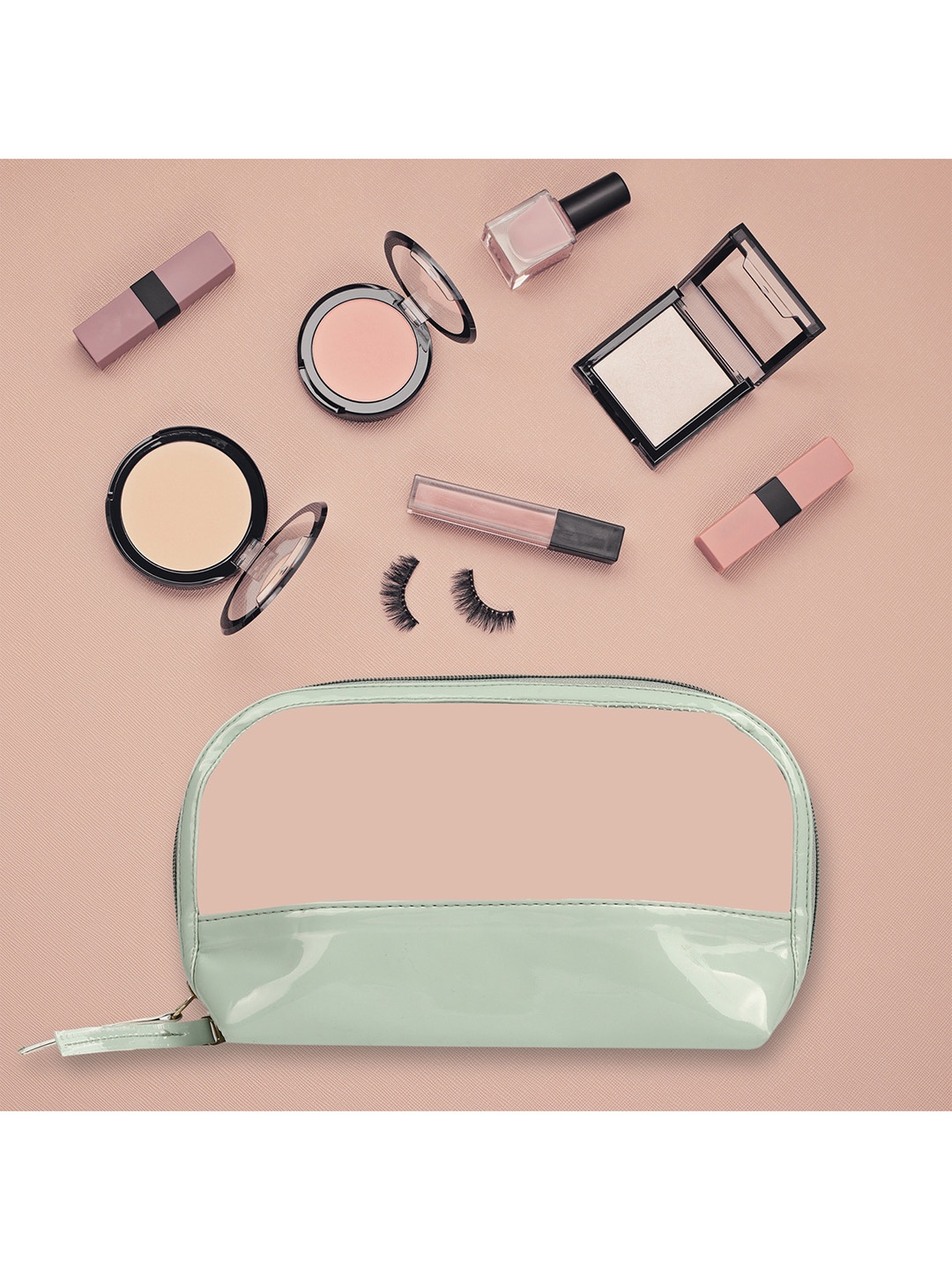 

NFI essentials Women Pink Green & Peach Pack 3 Solid Transparent Window Travel Accessory