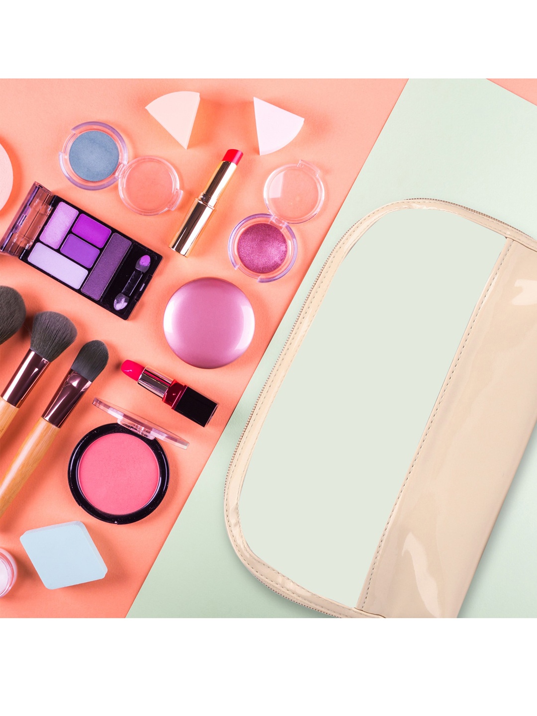 

NFI essentials Women Set of 2 Pink & Beige Solid Makeup Travel Accessory
