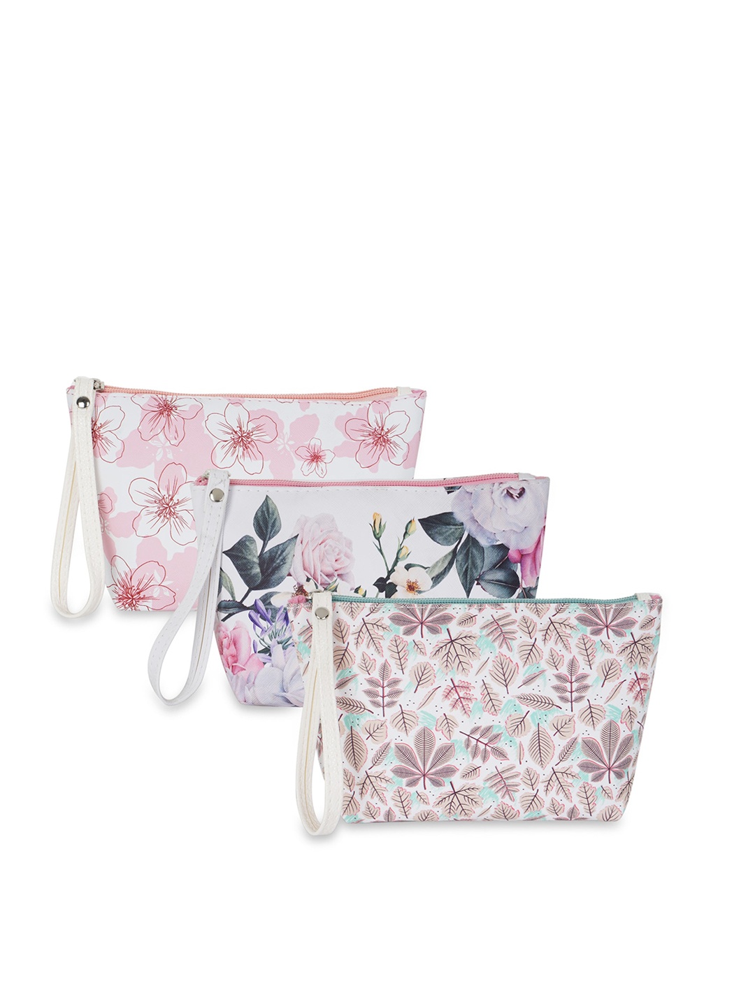 

NFI essentials Pack of 3 Floral Printed Makeup Pouch, Blue