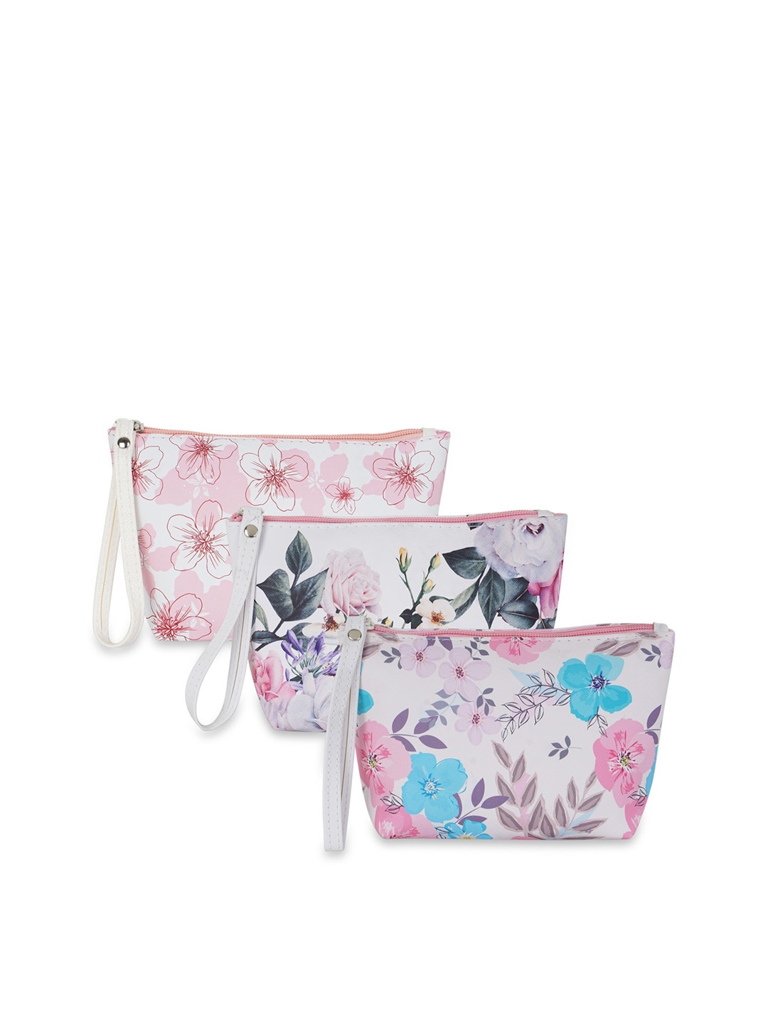 

NFI essentials Women Pack Of 3 White & Pink Floral Printed Makeup Pouch