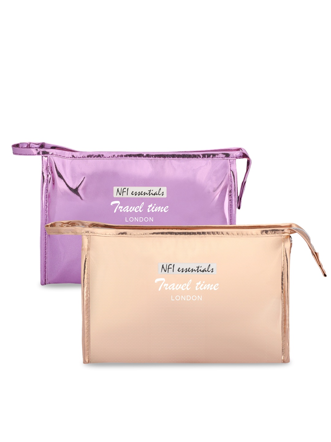 

NFI essentials Women Set Of 2 Purple & Gold-Toned Make-Up Pouch