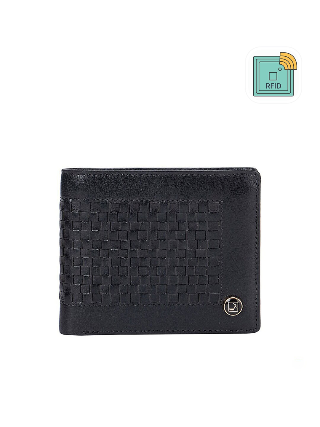 

Da Milano Men Black Textured Leather Two Fold Wallet