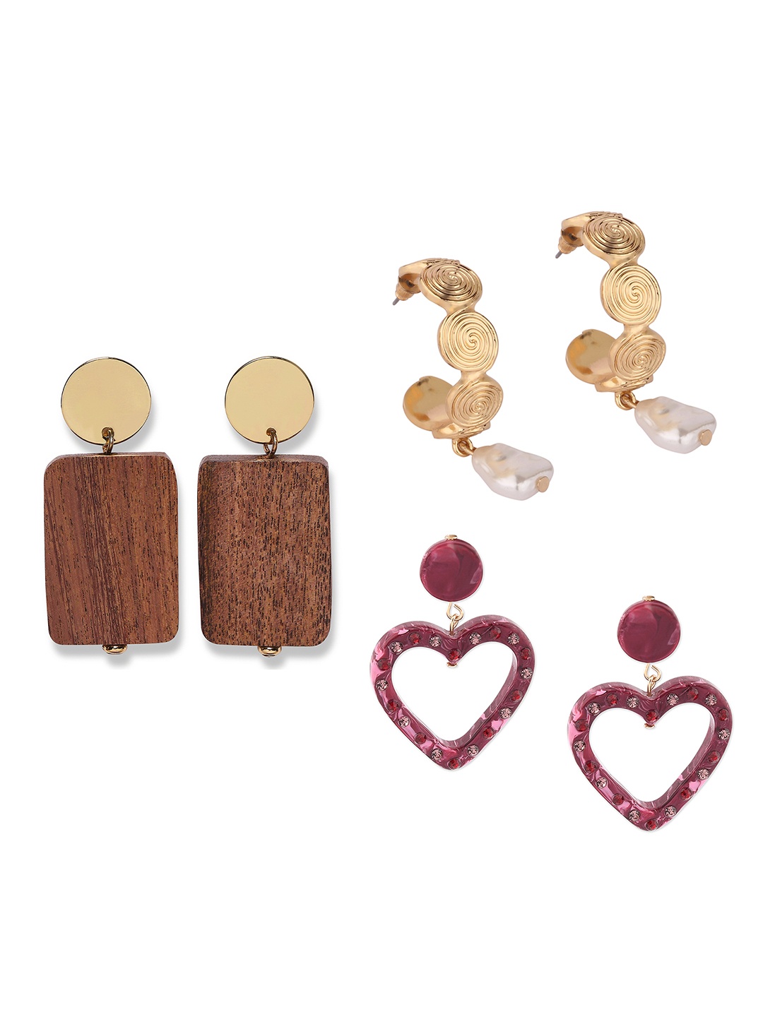 

Lilly & sparkle Multicoloured Circular Drop Earrings set of 3, Brown